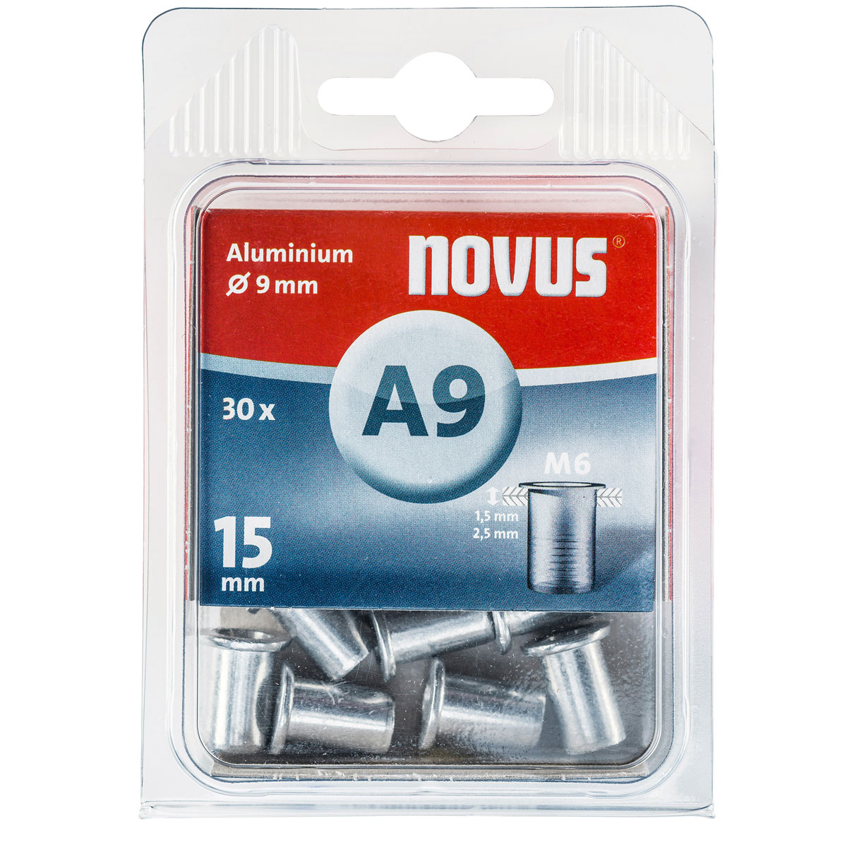 Novus  Blintnietmuttern Aluminium A 9 x 15 mm M6 Gewinde 30 Stück | 275396