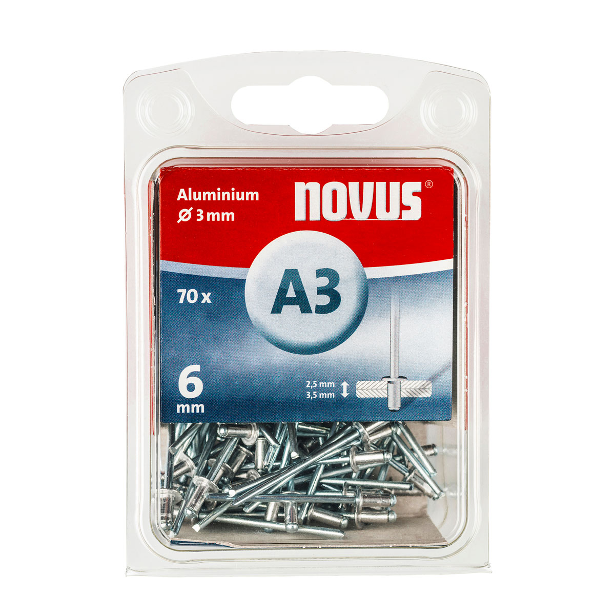 Novus  Blindnieten Aluminium A 3 x 6 mm 70 Stück | 708482