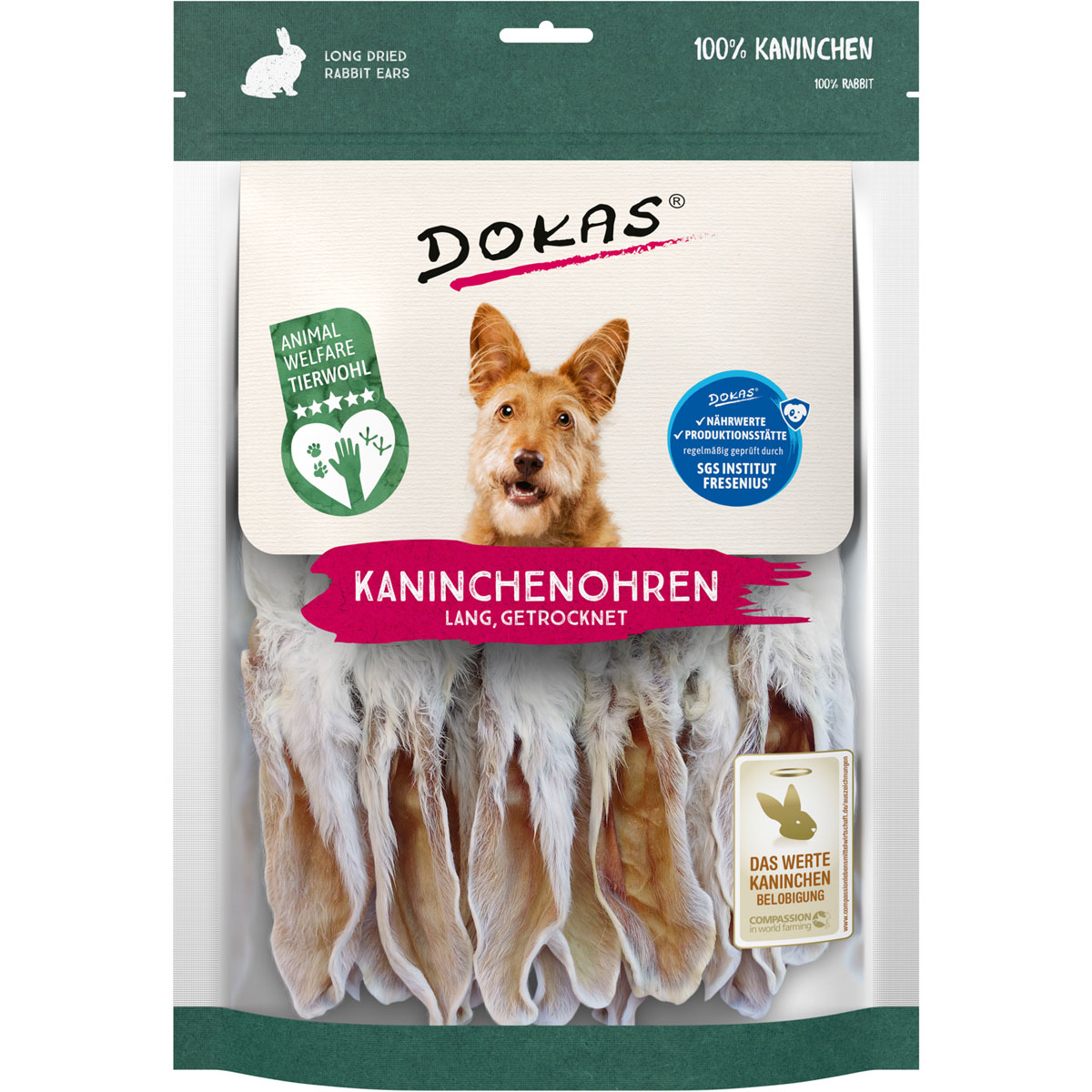 Dokas  Kausnack Kaninchenohren mit Fell getrocknet 180g | 928047